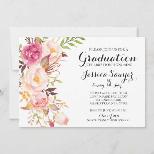 Bohemian Floral Graduation party Invitation Kaart (Voorkant)