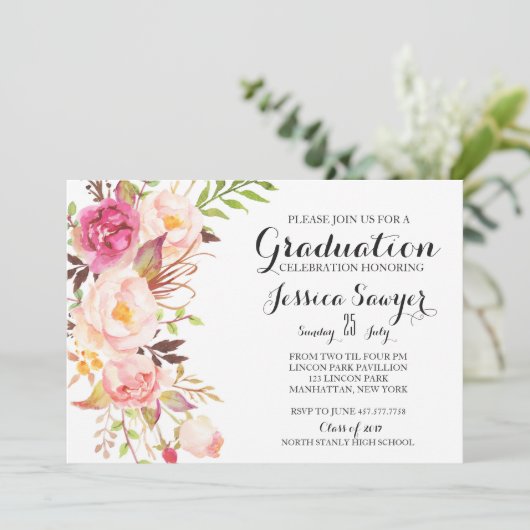 Bohemian Floral Graduation party Invitation Kaart (Staand voorkant)