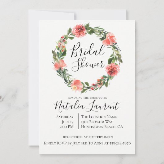 Bohemian Floral krans bruids douche uitnodiging (Voorkant)
