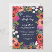 Bohemian Floral Lijst - Navy Blue Wedding Kaart (Voorkant)