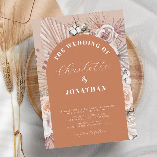 Bohemian Floral Modern Terracotta Wedding Kaart