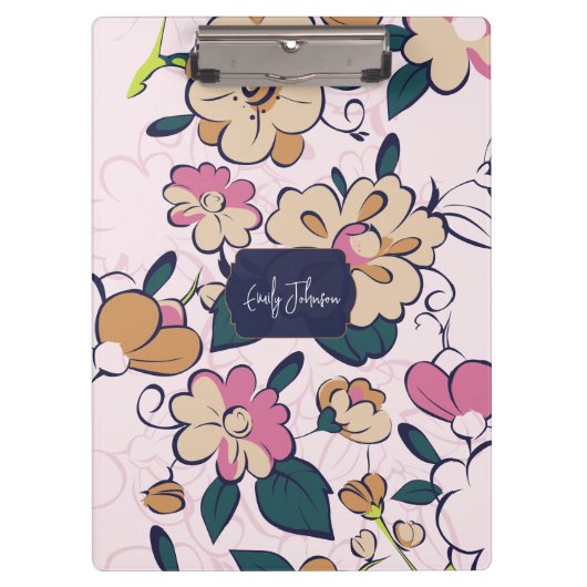 Bohemian Floral Navy Name Monogram Klembord (Voorkant)