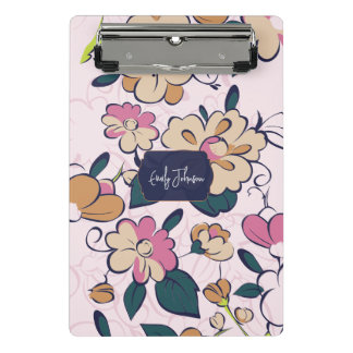 Bohemian Floral Navy Name Monogram Mini Klembord