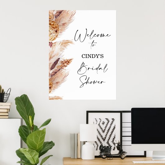 Bohemian Floral Pampas Vrijgezellenfeest Welkom Poster (Thuiskantoor)