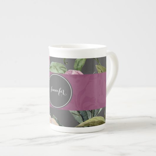 Bohemian Floral Personalized Bone China Mok (Voorkant rechts)