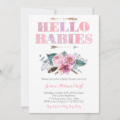 Bohemian Floral Pink Twin Baby Girls Shower Kaart (Voorkant)