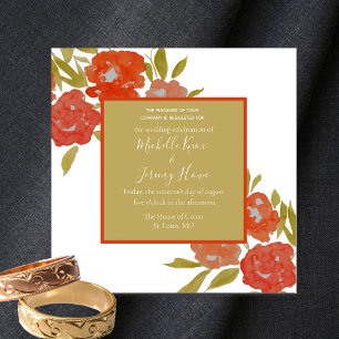 Bohemian Floral Red Oranje Gold Weddenschap Kaart