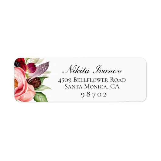 Bohemian Floral Return Address Etiket (Voorkant)