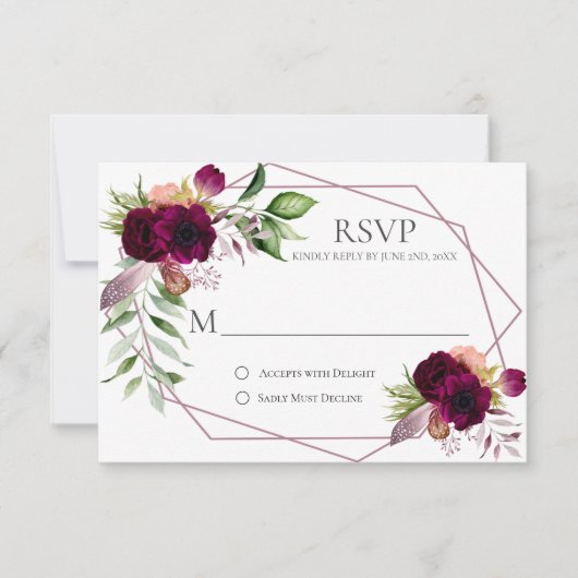 Bohemian Floral Romance Geometrische RSVP-kaarten RSVP Kaartje (Voorkant)
