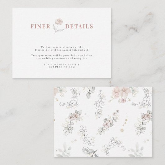 Bohemian Floral Rustic Wedding Finer - Gegevens Informatiekaartje (Voorkant / Achterkant)