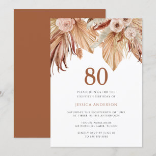 Bohemian Floral Terracotta Boho 80th Birthday Kaart