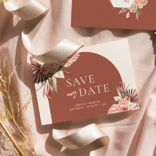 Bohemian Floral Terracotta & Ivory Save our Date Kaart