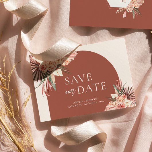 Bohemian Floral Terracotta & Ivory Save our Date Kaart