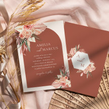 Bohemian Floral Terracotta & Ivory Wedding Invitat