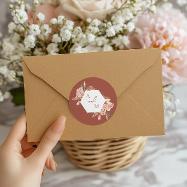 Bohemian Floral Terracotta & Ivory Wedding Invitat Ronde Sticker