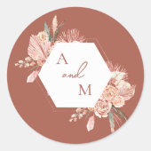 Bohemian Floral Terracotta & Ivory Wedding Invitat Ronde Sticker (Voorkant)