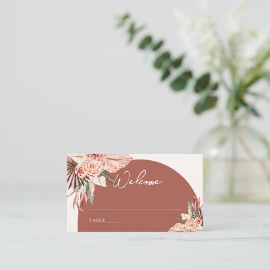 Bohemian Floral Terracotta & Ivory Wedding Plaatskaartje (Staand voorkant)