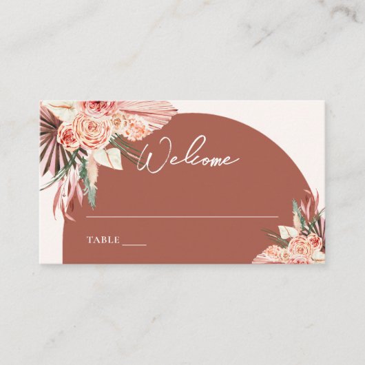 Bohemian Floral Terracotta & Ivory Wedding Plaatskaartje (Voorkant)