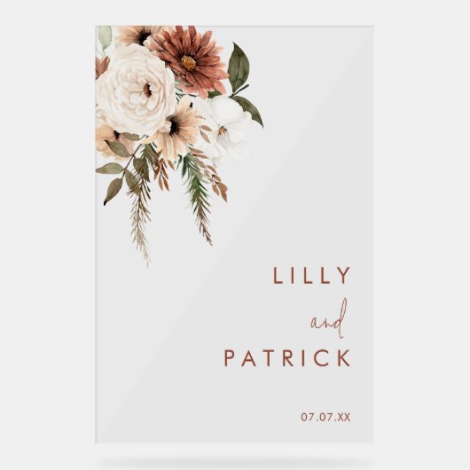 Bohemian Floral Terracotta Wedding Acryl Bord (Voorkant)