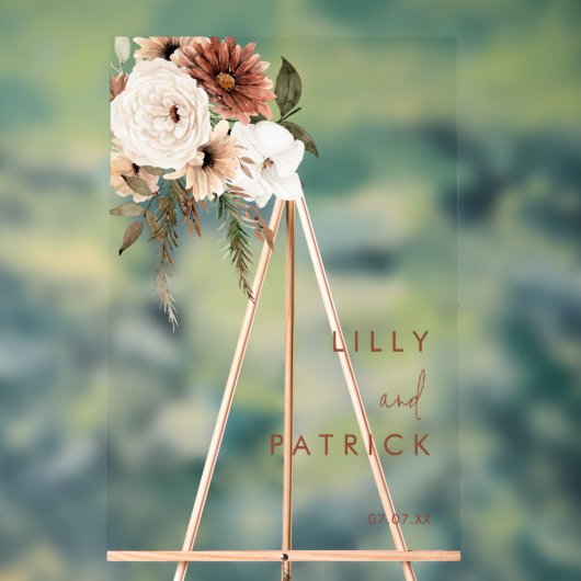 Bohemian Floral Terracotta Wedding Acryl Bord (Neutraal)