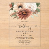 Bohemian Floral Terracotta Wedding Acryl Uitnodigingen (Voorkant)