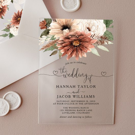 Bohemian Floral Terracotta Wedding Acryl Uitnodigingen