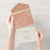 Bohemian Floral Terracotta Wedding All In One Uitnodiging (Afscheurbaar)