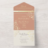 Bohemian Floral Terracotta Wedding All In One Uitnodiging (Binnen)