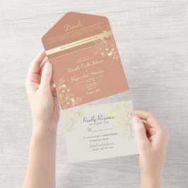 Bohemian Floral Terracotta Wedding All In One Uitnodiging