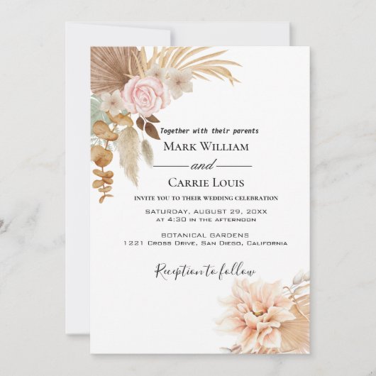 Bohemian Floral Terracotta Wedding Invitation Kaart (Voorkant)