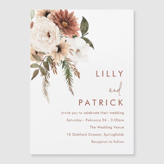 Bohemian Floral Terracotta Wedding Magnetische Uitnodiging (Voorkant)