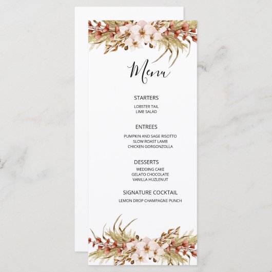 Bohemian Floral Terracotta Wedding Menu (Voorkant / Achterkant)