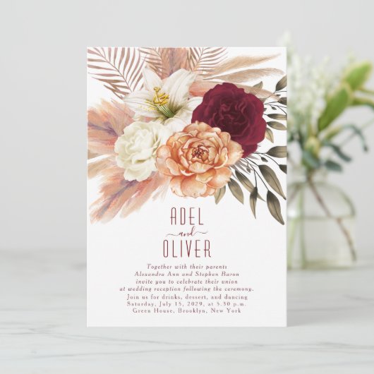 Bohemian Floral Terracotta Wedding Reception Kaart (Staand voorkant)