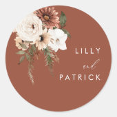 Bohemian Floral Terracotta Wedding Ronde Sticker (Voorkant)