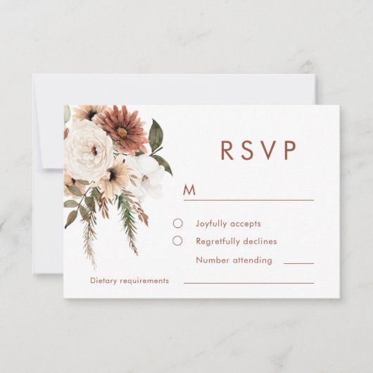 Bohemian Floral Terracotta Wedding RSVP Kaartje (Voorkant)