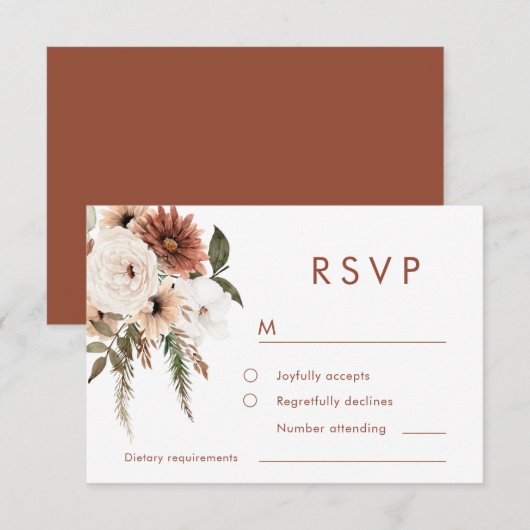 Bohemian Floral Terracotta Wedding RSVP Kaartje (Voorkant / Achterkant)