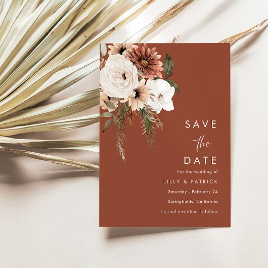 Bohemian Floral Terracotta Wedding Save The Date