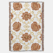 Bohemian Floral Throw Blanket – Terracotta and Gol Deken (Voorkant Verticaal)