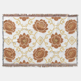 Bohemian Floral Throw Blanket – Terracotta and Gol Deken