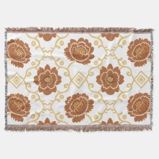 Bohemian Floral Throw Blanket – Terracotta and Gol Deken