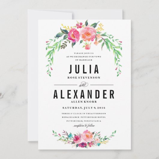 Bohemian Floral Wedding Invitation Kaart (Voorkant)