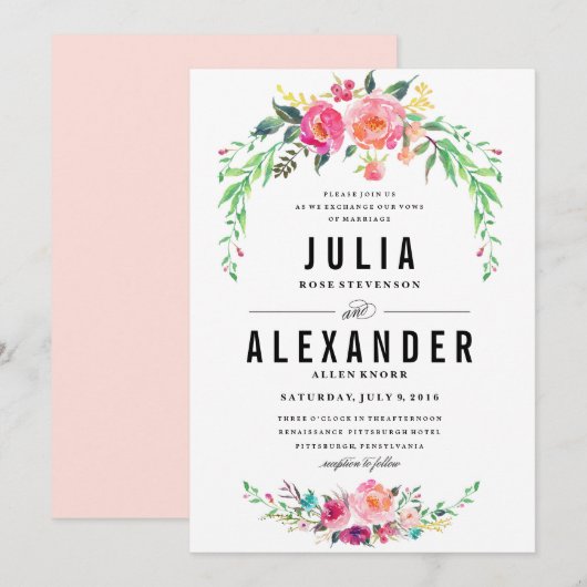 Bohemian Floral Wedding Invitation Kaart (Voorkant / Achterkant)