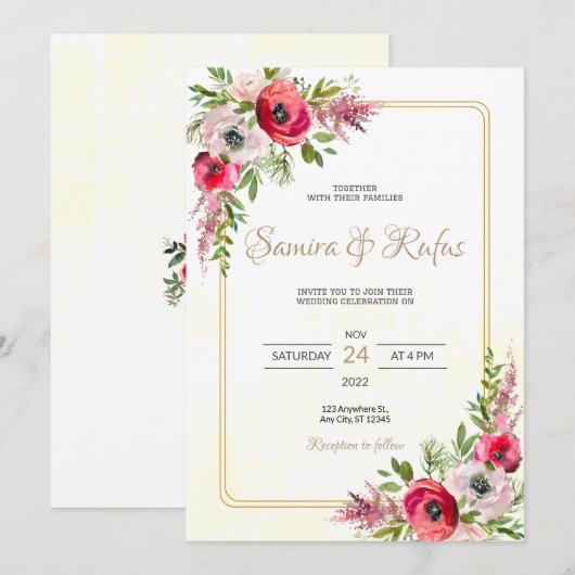 Bohemian Floral Wedding Kaart (Voorkant / Achterkant)