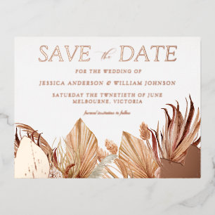 Bohemian Floral Wedding Save the Date Roos Gold Folie Uitnodiging Briefkaart