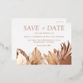 Bohemian Floral Wedding Save the Date Roos Gold Folie Uitnodiging Briefkaart (Voorkant / Achterkant)