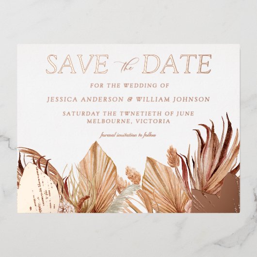 Bohemian Floral Wedding Save the Date Roos Gold Folie Uitnodiging Briefkaart (Voorkant)