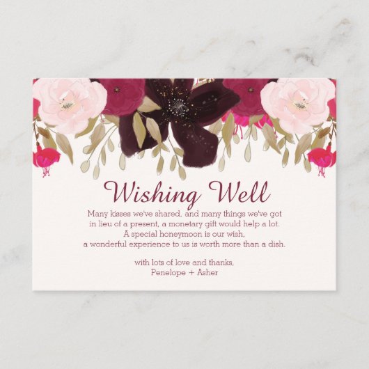 Bohemian Floral Wedding Wishing Well Insert Kaart (Voorkant)