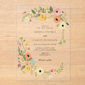 Bohemian Floral Wildflower bruiloft Acryl Uitnodigingen (Voorkant)