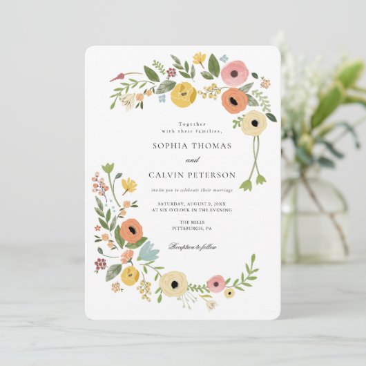 Bohemian Floral Wildflower bruiloft Kaart (Staand voorkant)