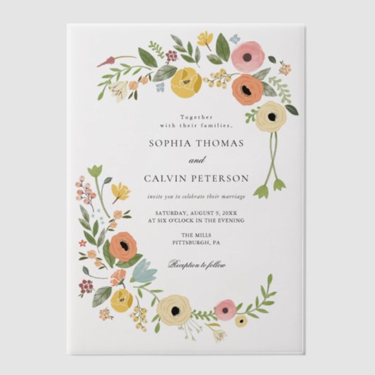 Bohemian Floral Wildflower bruiloft Vellum Uitnodigingen (Voorkant)